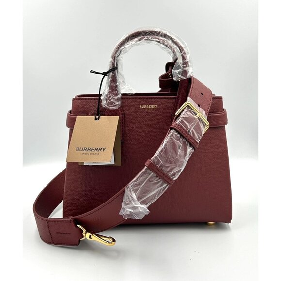 Burberry Small Banner Leather Horse Check Crossbody Shoulder bag Crimson - Picture 1 of 16